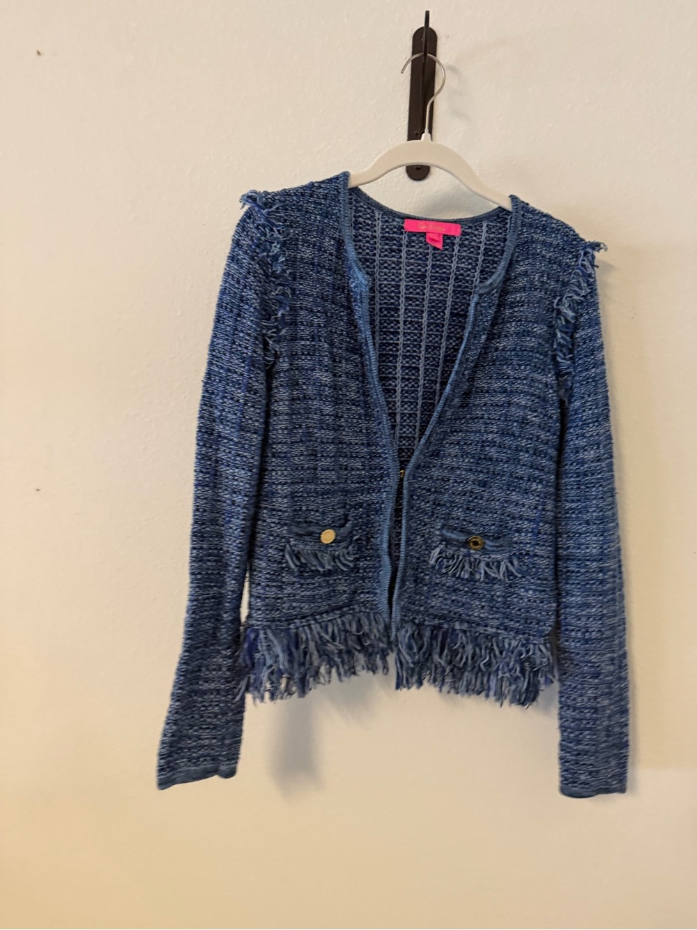 Lilly Pulitzer Simora Fringe Tweed Cardigan - Blue - Picture 7 of 11